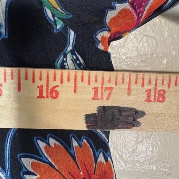 Ramy Brook Shirt Womens XS Navy Multicolor Floral Sheer Chiffon Ruffle Top - Picture 7 of 8